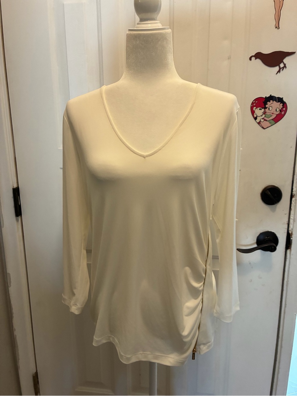 Calvin Klein Cream V-Neck Long Sleeve Top